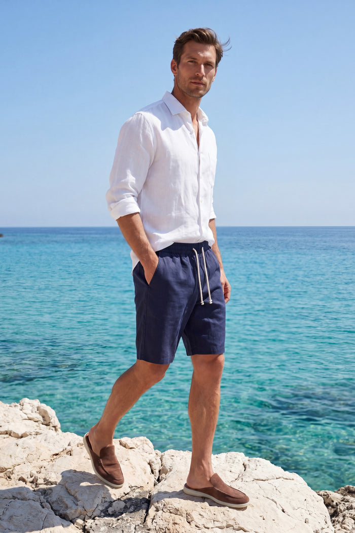 Lecce Linen Drawstring Shorts Navy