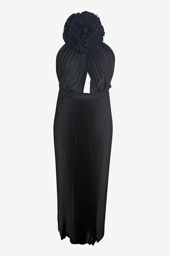 L'IDEE Plisse Rosette Midi Dress