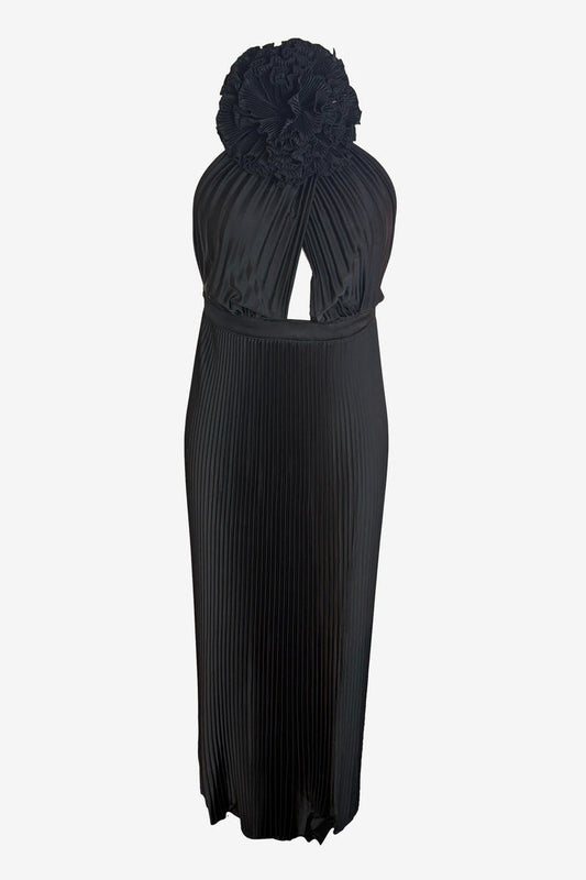 L'IDEE Plisse Rosette Midi Dress