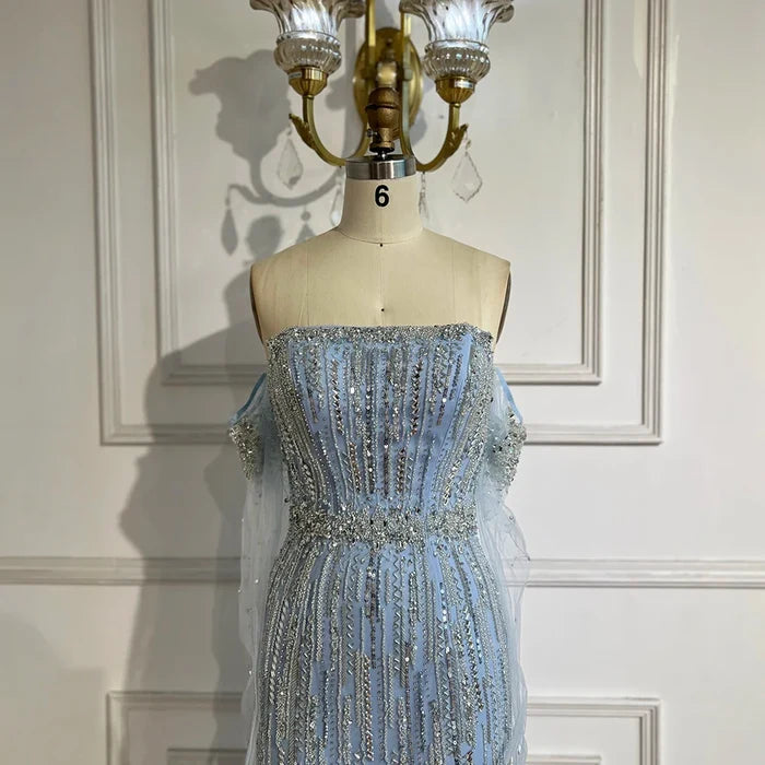 Light Blue Pearls Luxury Dubai Evening Dresses Elegant LA71950 - SERENE HILL