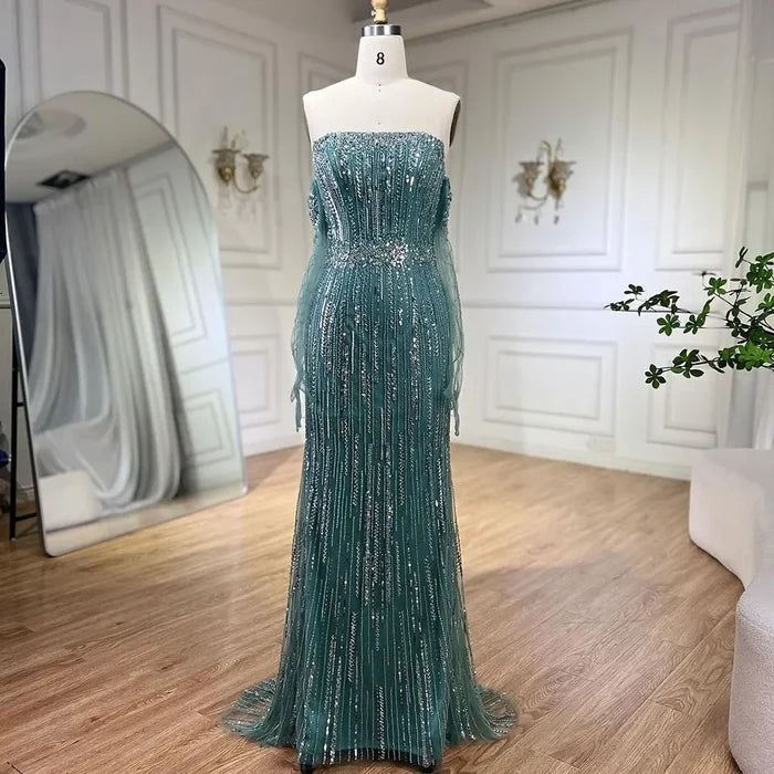 Light Blue Pearls Luxury Dubai Evening Dresses Elegant LA71950 - SERENE HILL