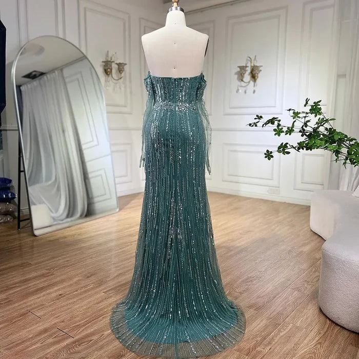 Light Blue Pearls Luxury Dubai Evening Dresses Elegant LA71950 - SERENE HILL