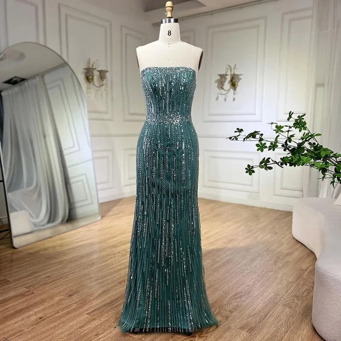 Light Blue Pearls Luxury Dubai Evening Dresses Elegant LA71950 - SERENE HILL
