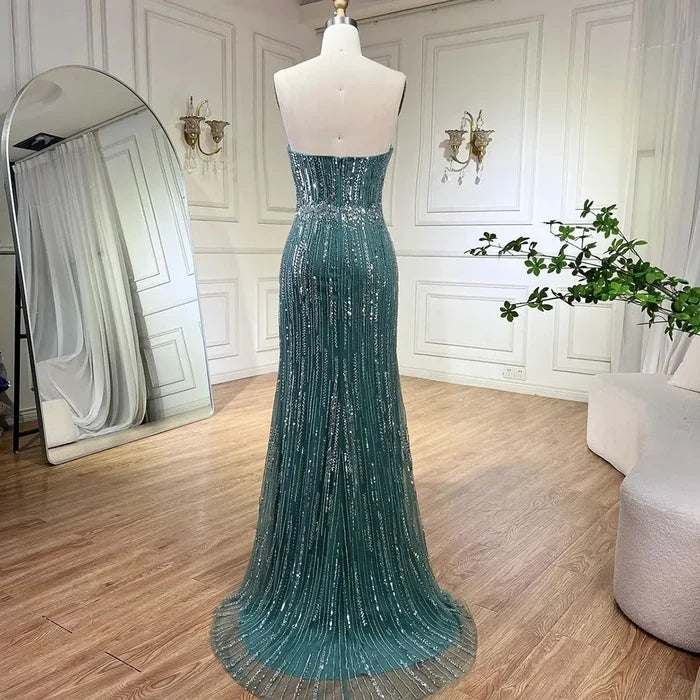 Light Blue Pearls Luxury Dubai Evening Dresses Elegant LA71950 - SERENE HILL