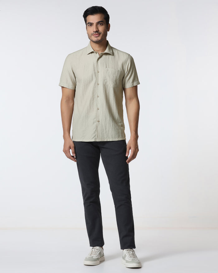 Light Grey Half Sleeve Textured Shirt - Cremon