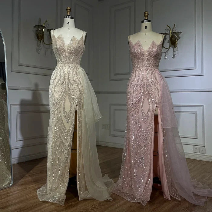 Light Pink Spaghetti Strap Mermaid Evening Dress with Beaded Overskirt LA72378A - SERENE HILL