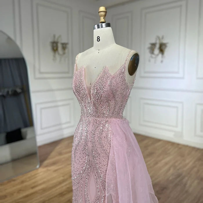 Light Pink Spaghetti Strap Mermaid Evening Dress with Beaded Overskirt LA72378A - SERENE HILL