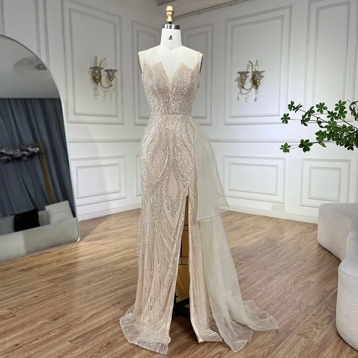 Light Pink Spaghetti Strap Mermaid Evening Dress with Beaded Overskirt LA72378A - SERENE HILL