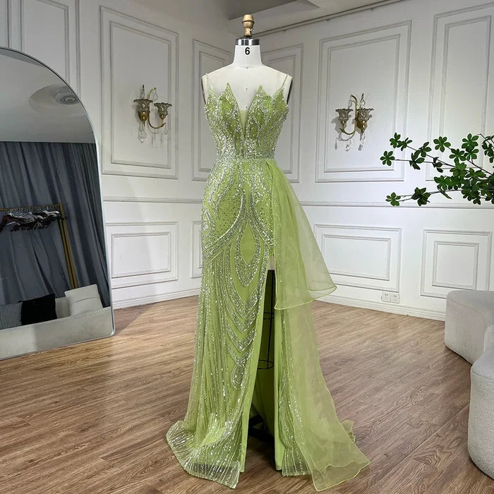 Light Pink Spaghetti Strap Mermaid Evening Dress with Beaded Overskirt LA72378A - SERENE HILL