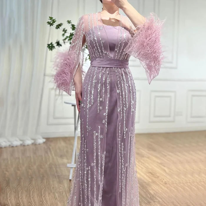 Light Yellow Luxury Feathers Evening Dresses for Wedding Party LA71759 - SERENE HILL