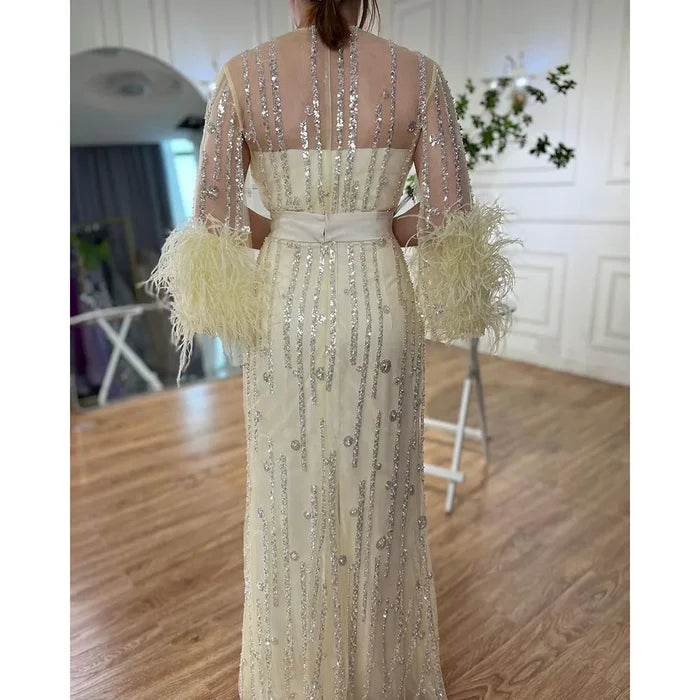 Light Yellow Luxury Feathers Evening Dresses for Wedding Party LA71759 - SERENE HILL