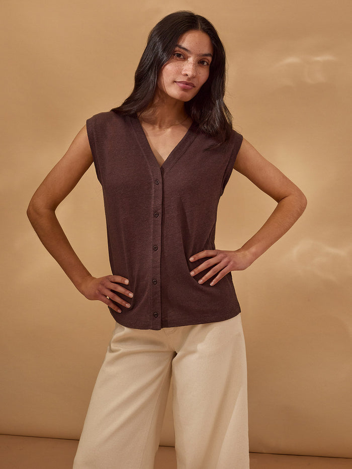 Linen Blend Button Through Top
