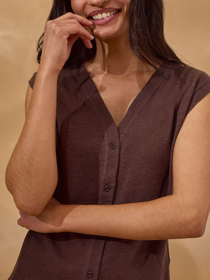 Linen Blend Button Through Top