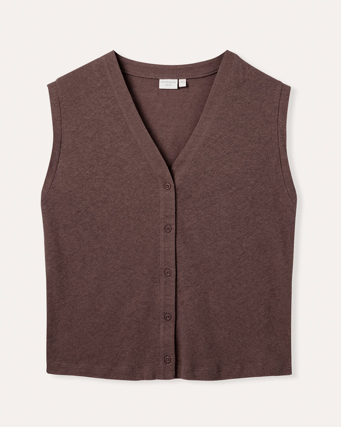 Linen Blend Button Through Top