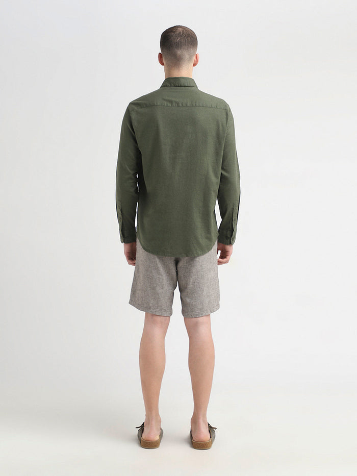 Linen Blend Regular Fit Shirt - Green