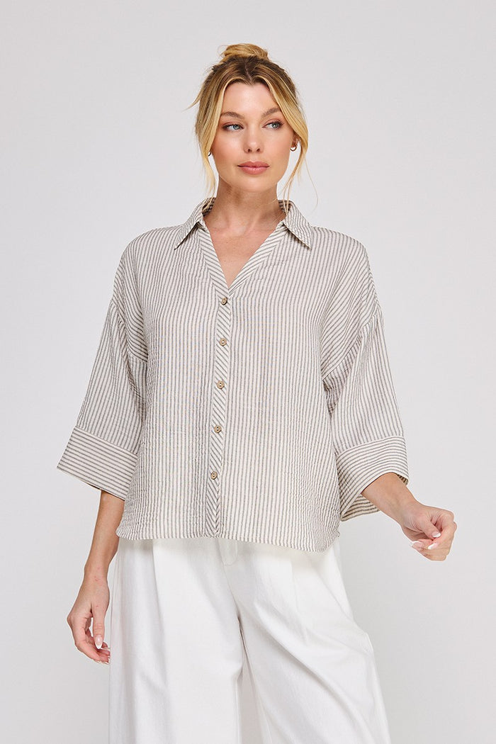 Linnea Boxy Wide-Sleeve Striped Top