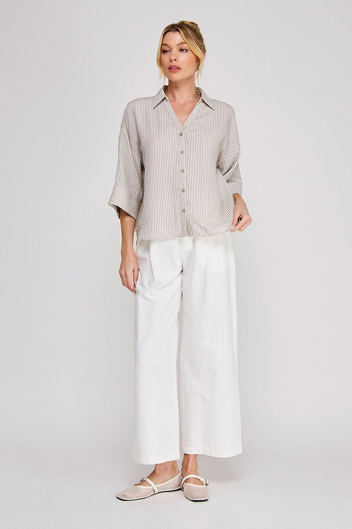 Linnea Boxy Wide-Sleeve Striped Top