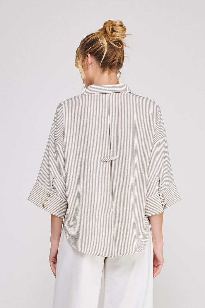Linnea Boxy Wide-Sleeve Striped Top