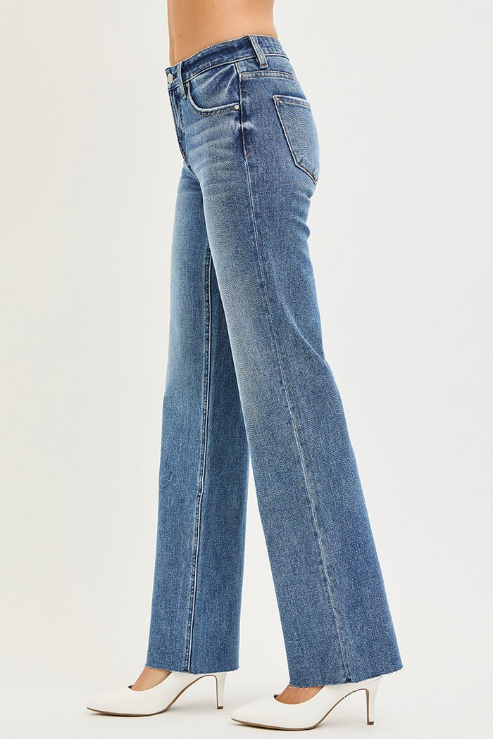 Long Length, Mid Rise 4-Way Stretch Straight Leg