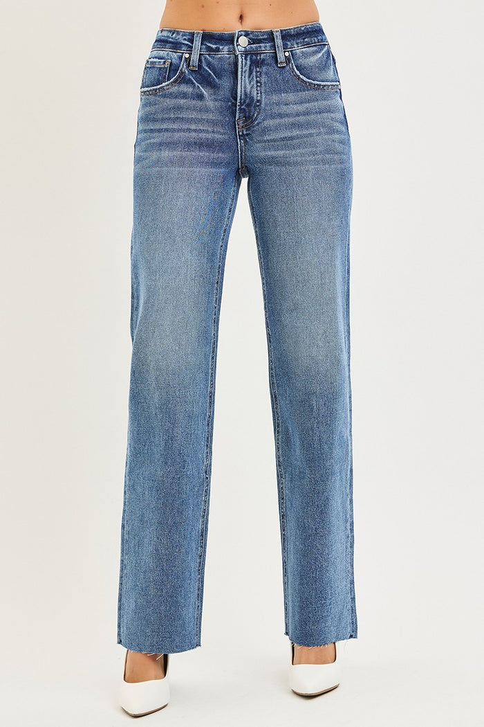 Long Length, Mid Rise 4-Way Stretch Straight Leg