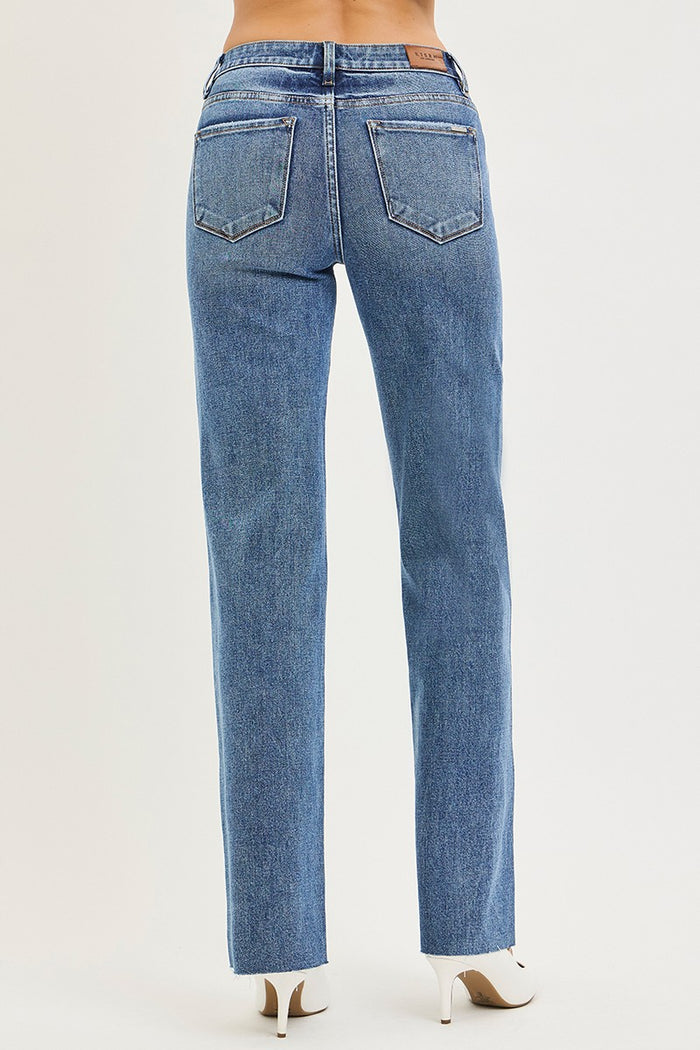 Long Length, Mid Rise 4-Way Stretch Straight Leg