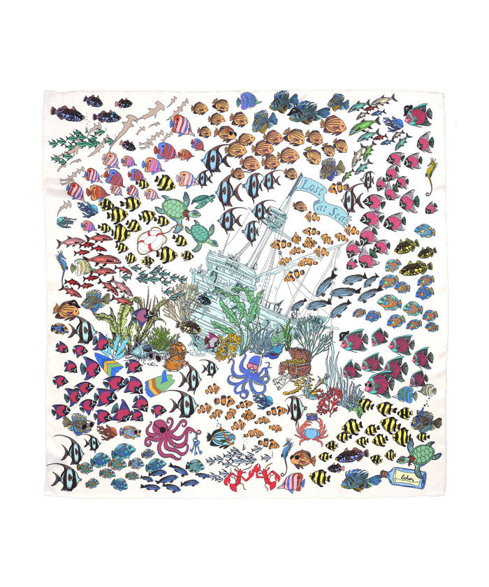 Lost At Sea 35" Silk Square Scarf in color multi