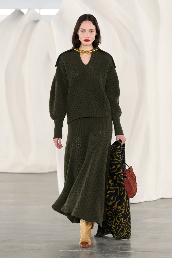 Lucia Wool Knit Skirt - Militaire