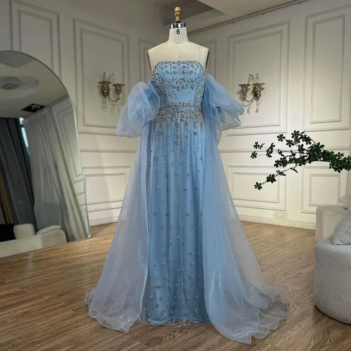 Luxury Arabic Black Crystal Evening Dress With Cape LA72002 - SERENE HILL