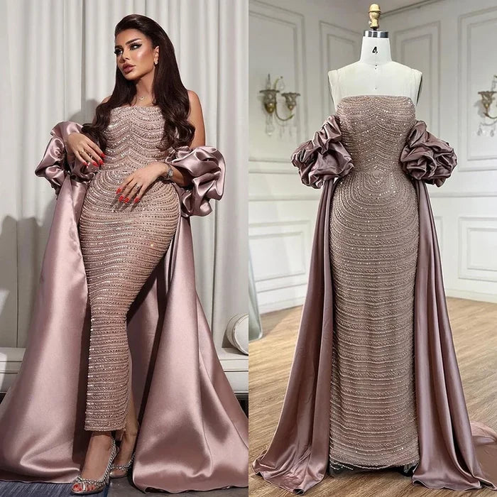 Luxury Arabic Dusty Rose Evening Dresses with Cape LA72543 - SERENE HILL
