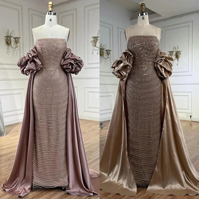 Luxury Arabic Dusty Rose Evening Dresses with Cape LA72543 - SERENE HILL