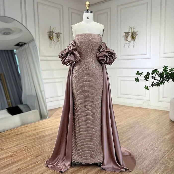 Luxury Arabic Dusty Rose Evening Dresses with Cape LA72543 - SERENE HILL
