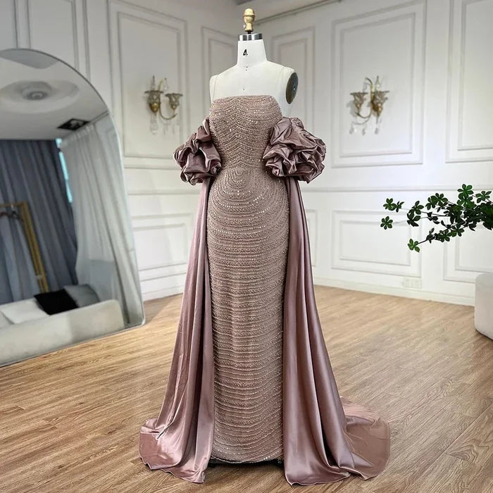 Luxury Arabic Dusty Rose Evening Dresses with Cape LA72543 - SERENE HILL