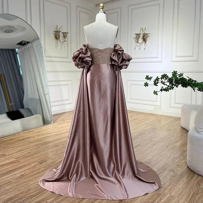 Luxury Arabic Dusty Rose Evening Dresses with Cape LA72543 - SERENE HILL