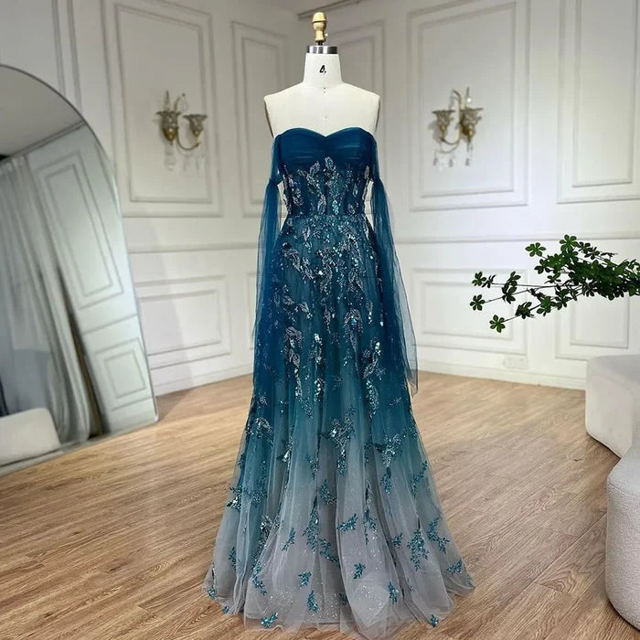Luxury Arabic Green A-Line Elegant Long Evening Dress LA72520 - SERENE HILL