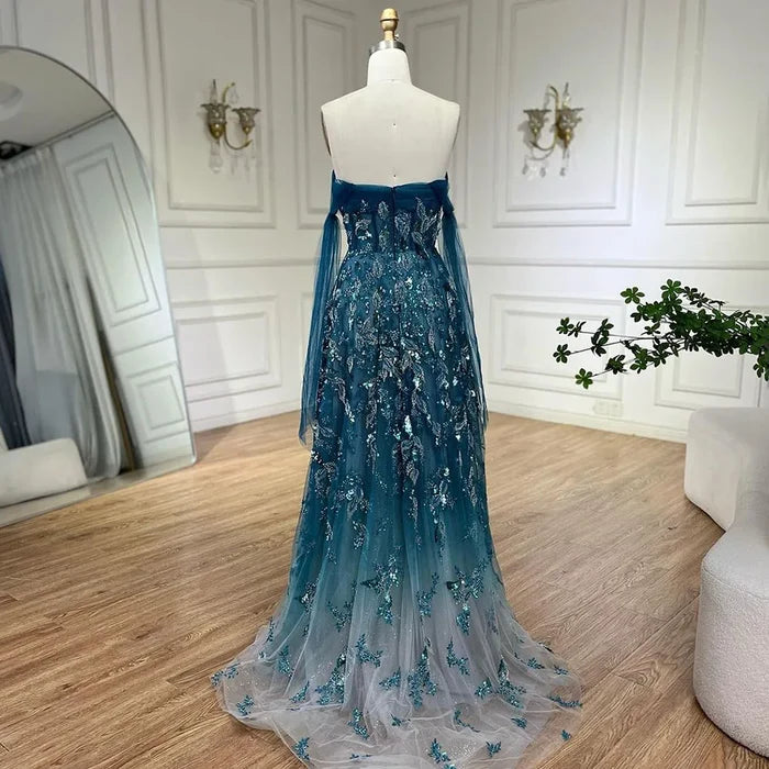 Luxury Arabic Green A-Line Elegant Long Evening Dress LA72520 - SERENE HILL