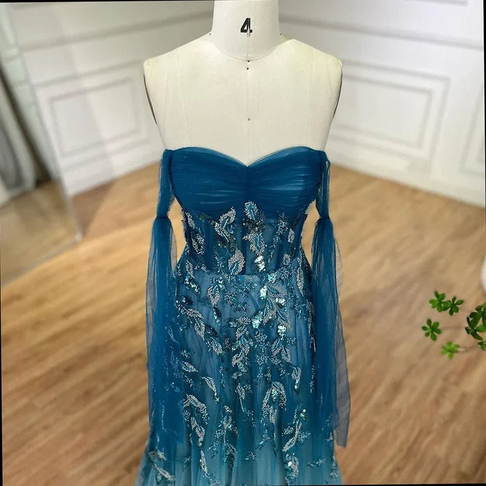 Luxury Arabic Green A-Line Elegant Long Evening Dress LA72520 - SERENE HILL
