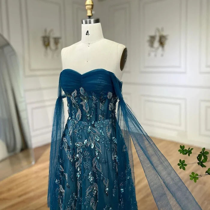 Luxury Arabic Green A-Line Elegant Long Evening Dress LA72520 - SERENE HILL