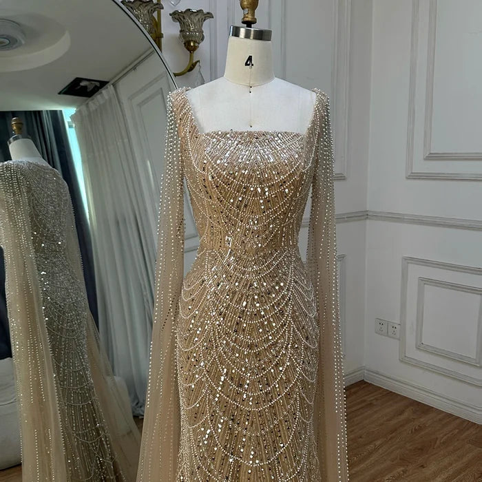 Luxury Arabic Mermaid Evening Dress with Cape Sleeves Plus SizeLA72590A - SERENE HILL