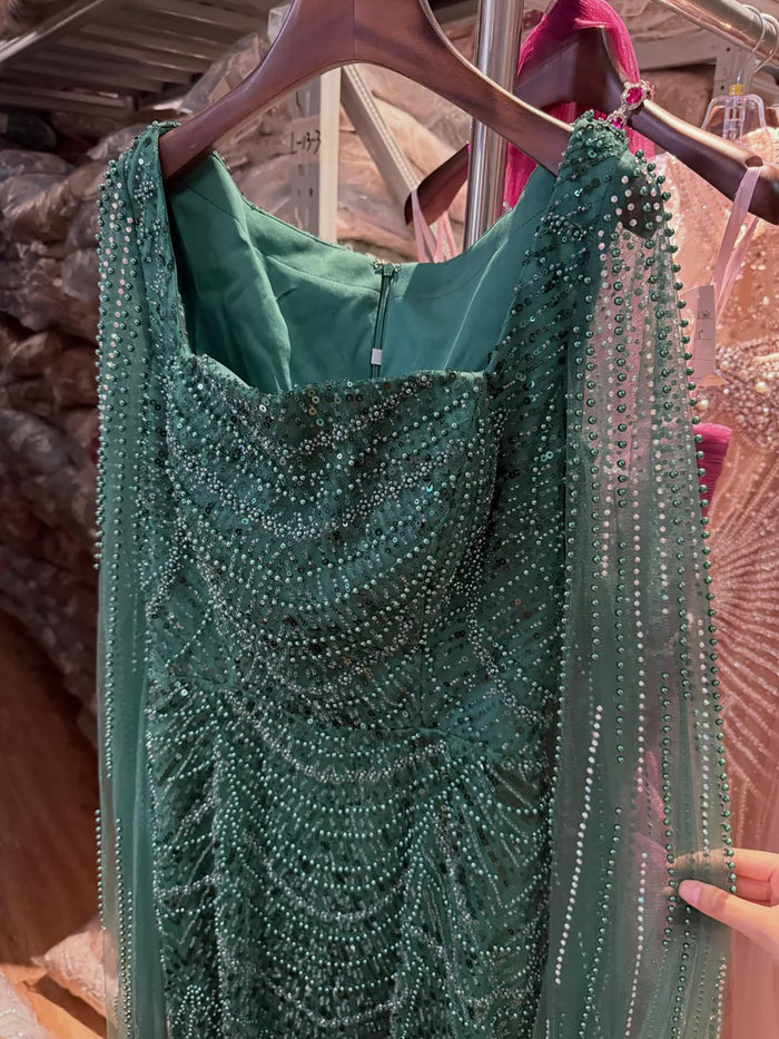 Luxury Arabic Mermaid Evening Dress with Cape Sleeves Plus Size LA72590A