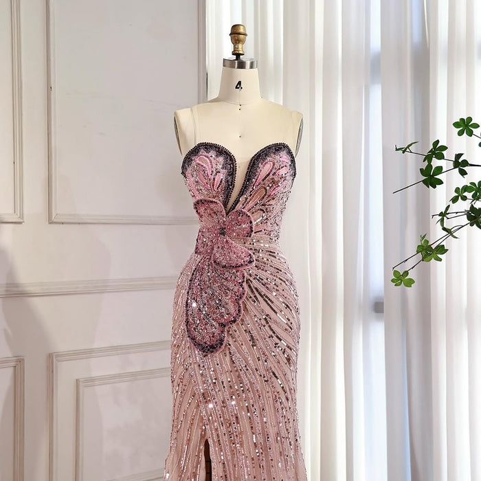 Luxury Arabic Pink Mermaid Evening Dress With High Split LA72480