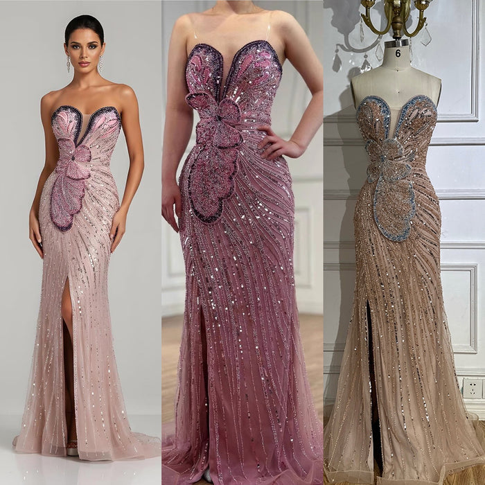 Luxury Arabic Pink Mermaid Evening Dress With High Split LA72480
