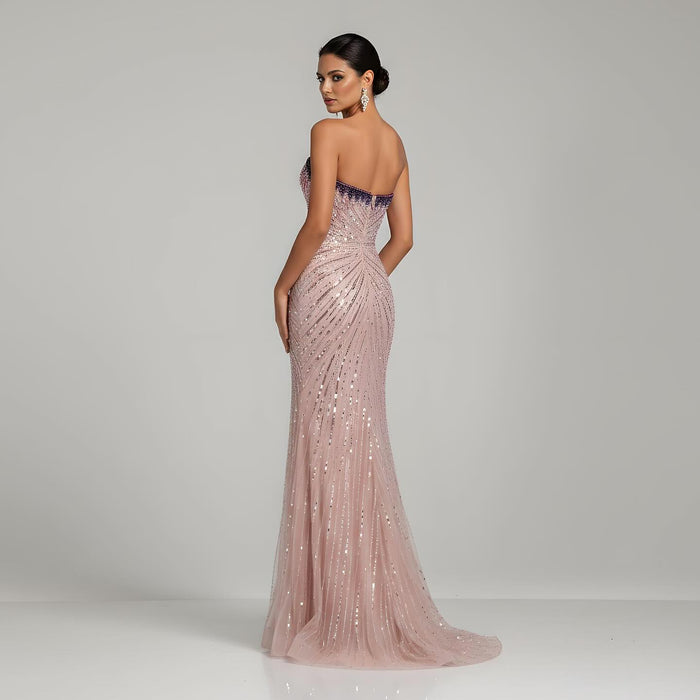 Luxury Arabic Pink Mermaid Evening Dress With High Split LA72480