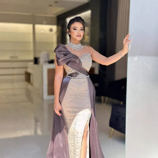 Luxury Beaded Arabic Evening Dress with Slit LA72769 - SERENE HILL