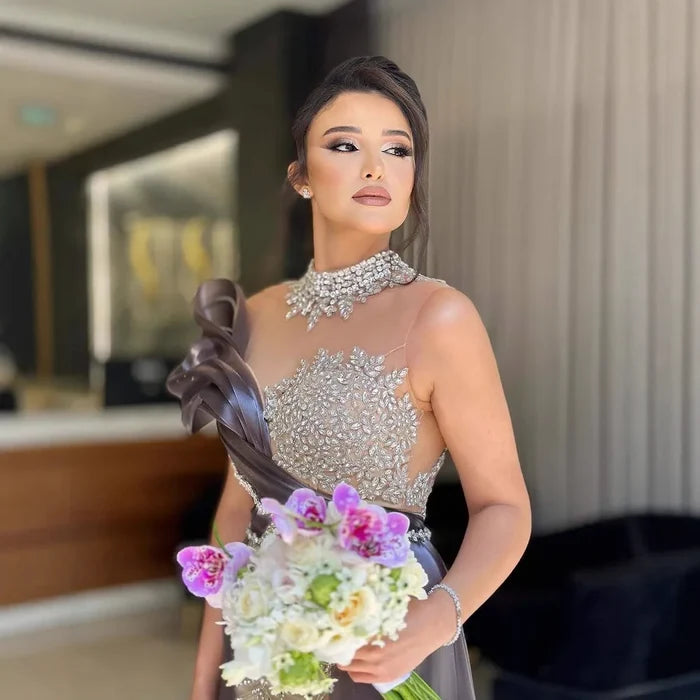Luxury Beaded Arabic Evening Dress with Slit LA72769 - SERENE HILL