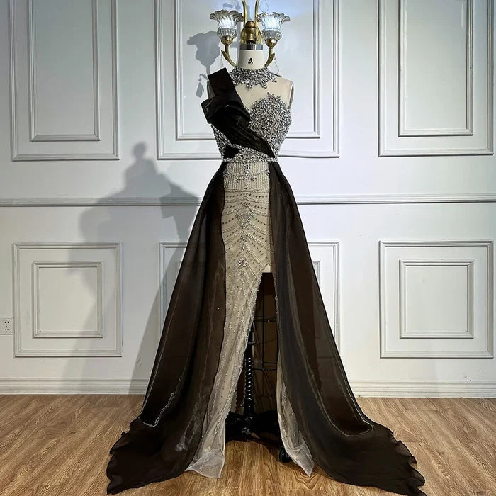 Luxury Beaded Arabic Evening Dress with Slit LA72769 - SERENE HILL