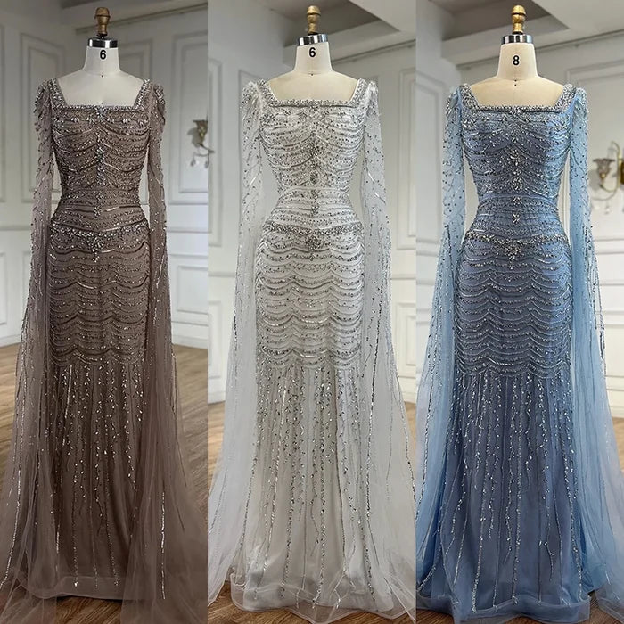 Luxury Beaded Caramel Evening Dress with Cape Sleeve LA72604 - SERENE HILL