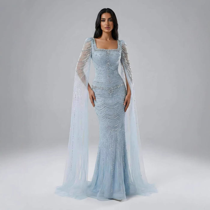Luxury Beaded Caramel Evening Dress with Cape Sleeve LA72604