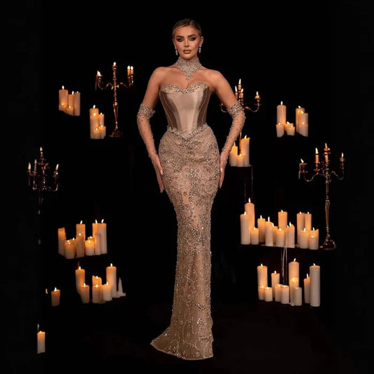 Luxury Beaded Evening Dress Sheer Long Gloves LA72929 - SERENE HILL