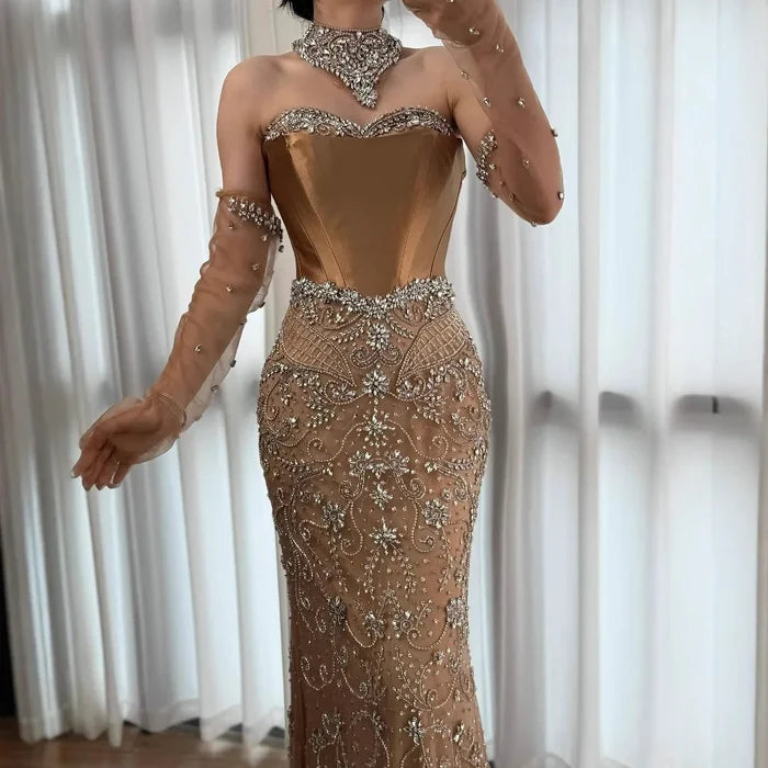 Luxury Beaded Evening Dress Sheer Long Gloves LA72929 - SERENE HILL