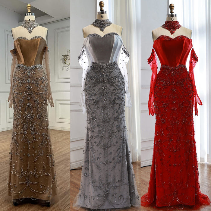 Luxury Beaded   Evening Dress Sheer Long Gloves LA72929 - SERENE  HILL